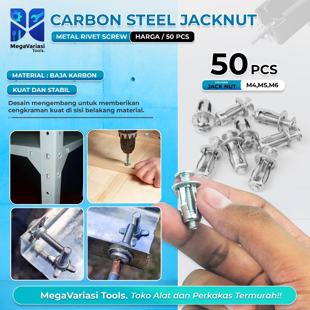 Jual 50PCS Jack Nut - Rivet Plat Metal Mur Baut Drat Sekrup Fisher M4 ...