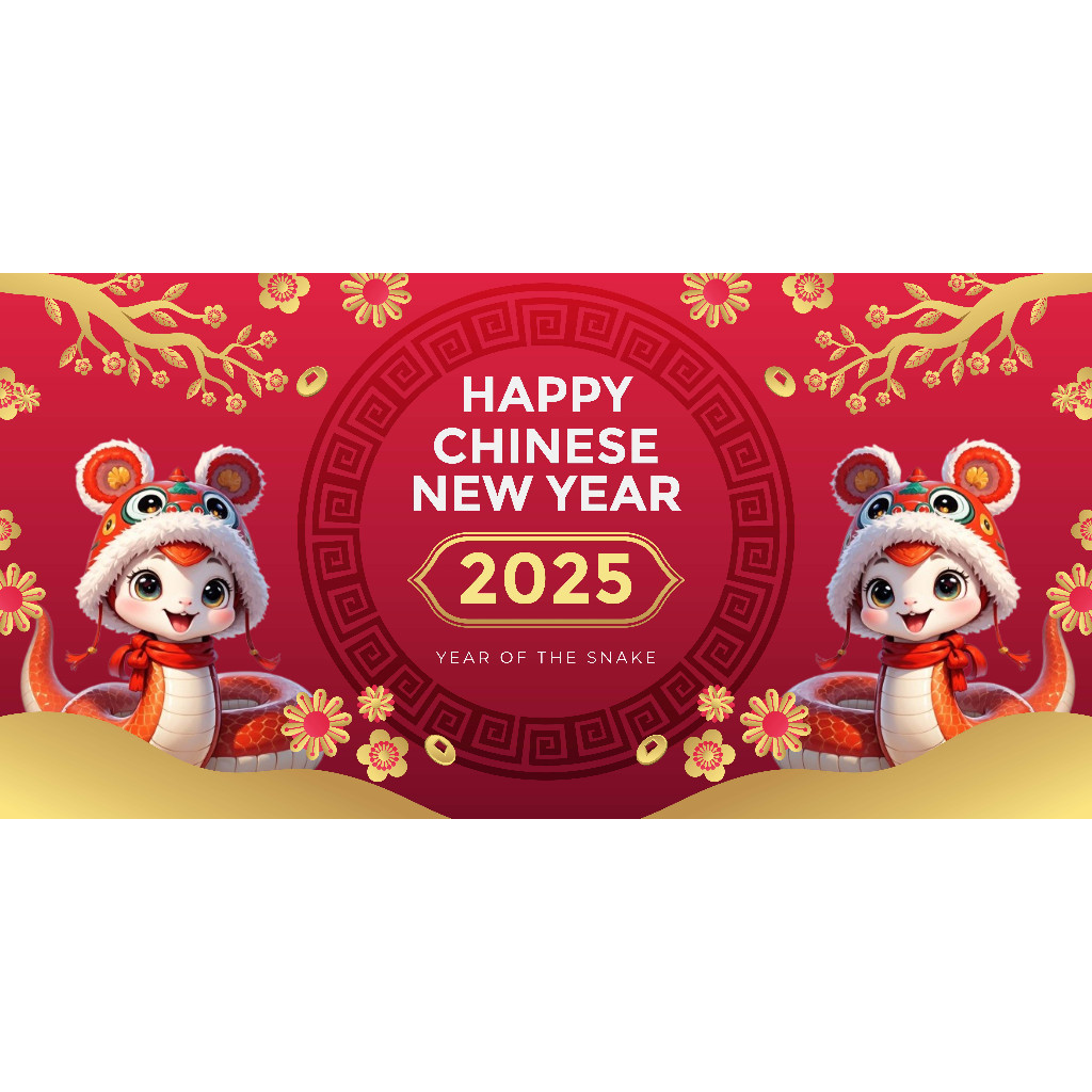 Spanduk Imlek 2025 Banner Imlek Tahun Baru Cina 2025 Gong Xi Fa Cai CNY  Spanduk Chinese New Year