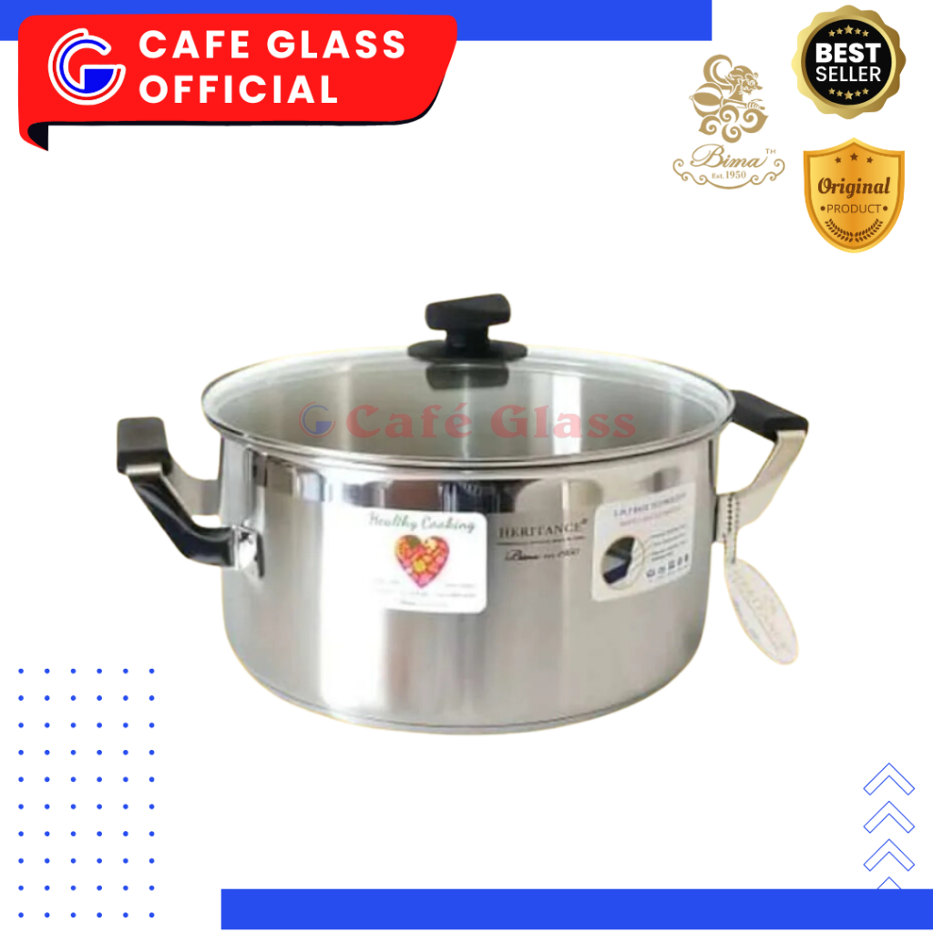 Panci Tutup Kaca Premium - Sauce Pot Bima Stainless 304 - Panci Masak Bp-120224 Bima