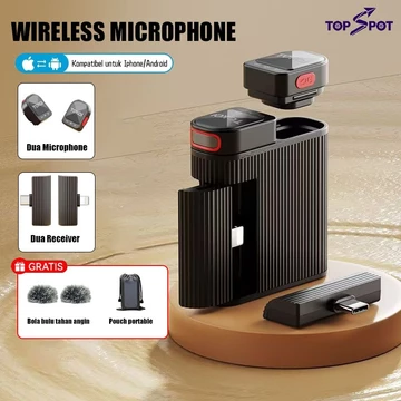 Topspot H01 Microphone Wireless Dual Mikrofon Clip On Mic Hp Dan Charging Case Mikrofon