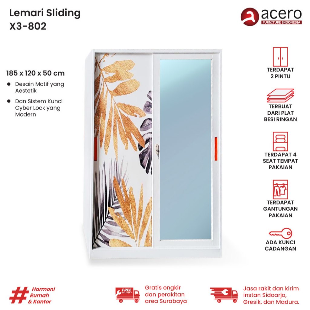 Jual Acero Furniture Lemari Pakaian Sliding Pintu Cm Full Plat