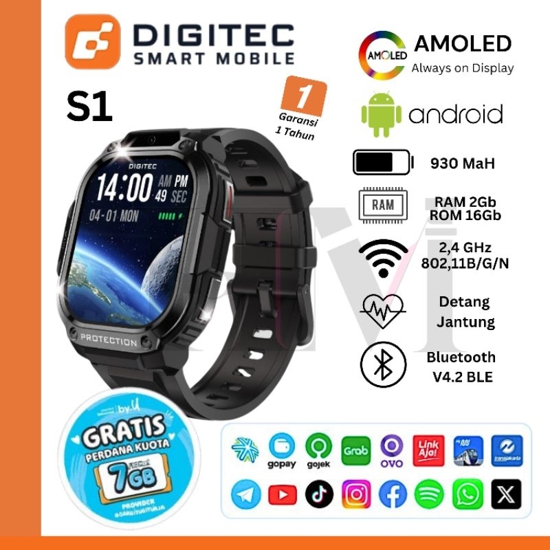 Jual Digitec Smart Mobile S1 Jam Tangan Android Smartwatch 4G LTE ...