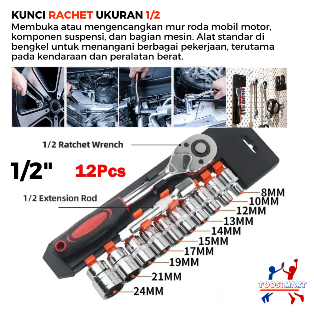 Jual Set Kunci Rachet Isi 12Pcs / Kunci Shock Rachet Ukuran 8 - 24 MM ...