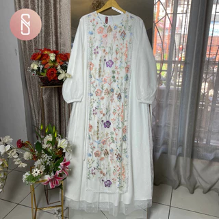 Oriana New Myshawl Gamis Jumbo Tille Motif Kasual Kondangan Wisuda Kekinian Big Size Brukat Bunga Jumbo