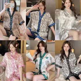 Piyama Wanita SATIN Mewah Elegan Piyama Satin Kancing Depan Baju Tidur Wanita