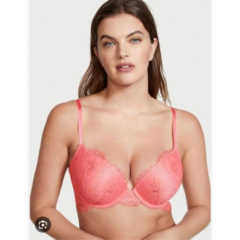 Jual victoria secret very sexy push up bra wired lace peach pink jumbo size | Shopee Indonesia