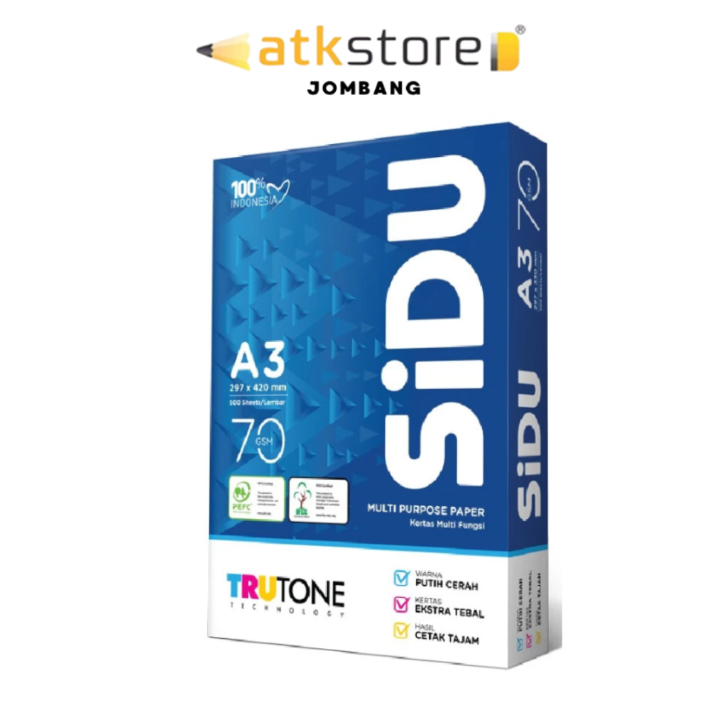 Jual SIDU Kertas HVS 70 GSM A3 1 RIM (500 Lembar) Kertas Fotocopy dan ...