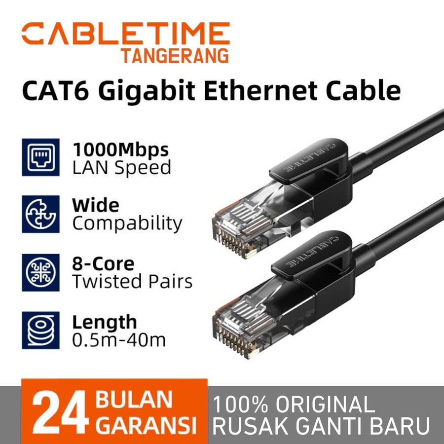 Jual CABLETIME 35M Kabel LAN RJ45 Cat 6 Gigabit Ethernet UTP Cable ...
