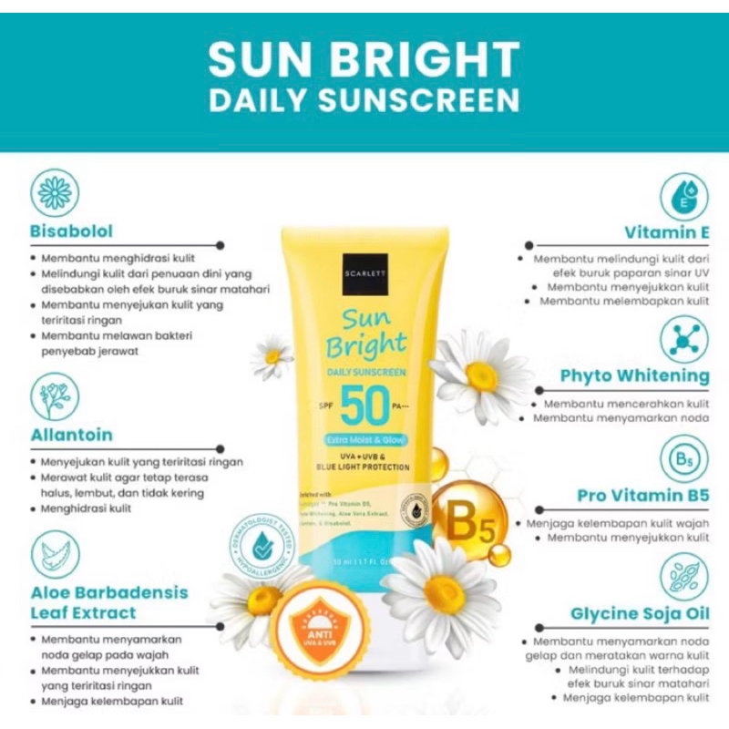 Jual Scarlett Sunscreen Sunbright 50 ml SPF50 +PPA++++Original 100% ...