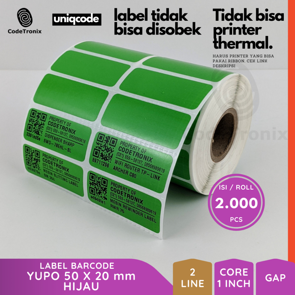 Jual Label Sticker Kertas Yupo 50x20 Vinyl Barcode Stiker Roll Warna 2 ...