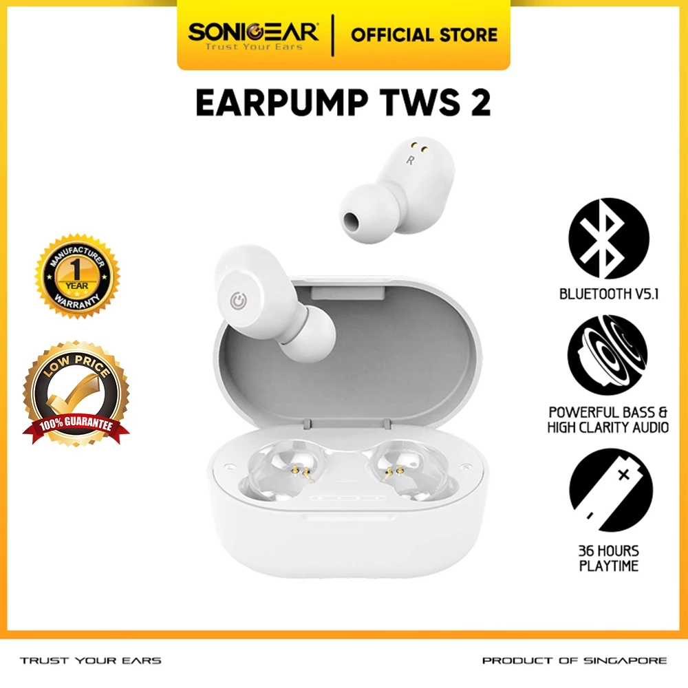 Earphone Bluetooth Sonicgear Earpump TWS 2 Earbuds Wireless Terbaik 2022 | Powerful Bass | Low Latency