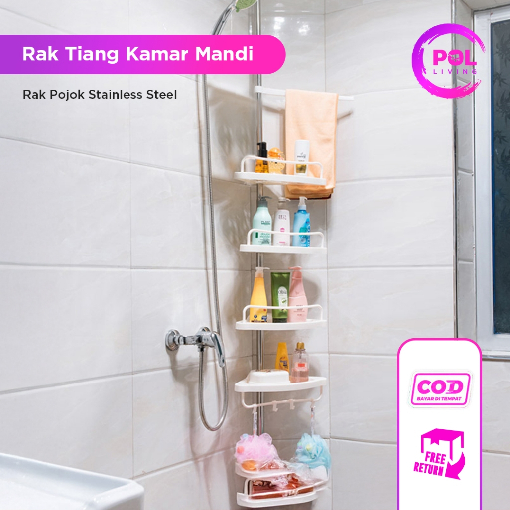 Jual POL - Rak Sudut Tiang Kamar Mandi Plastik | Shopee Indonesia
