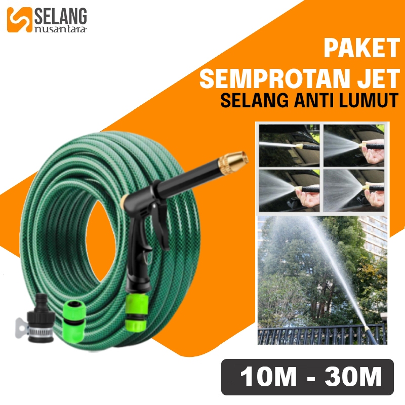 NUSANTARA Paket Selang Air 30 Meter 1/2 5/8 3/4 inch Selang Air Cuci Motor Selang Benang Anti Lumut Dengan Semprotan Air Jet Spray Kencang Cuci Motor Mobil Siram Tanaman Tebal