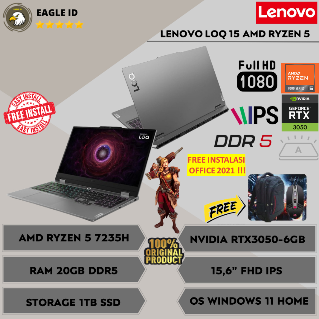 Jual Laptop Gaming Lenovo Loq 15 Rtx 3050 Amd Ryzen 5 7235hs 20gb Ssd