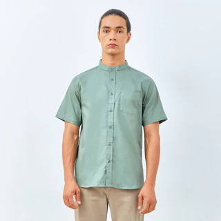 M231 Kemeja Pria Koko Shanghai Polos Pendek Hijau 0184D
