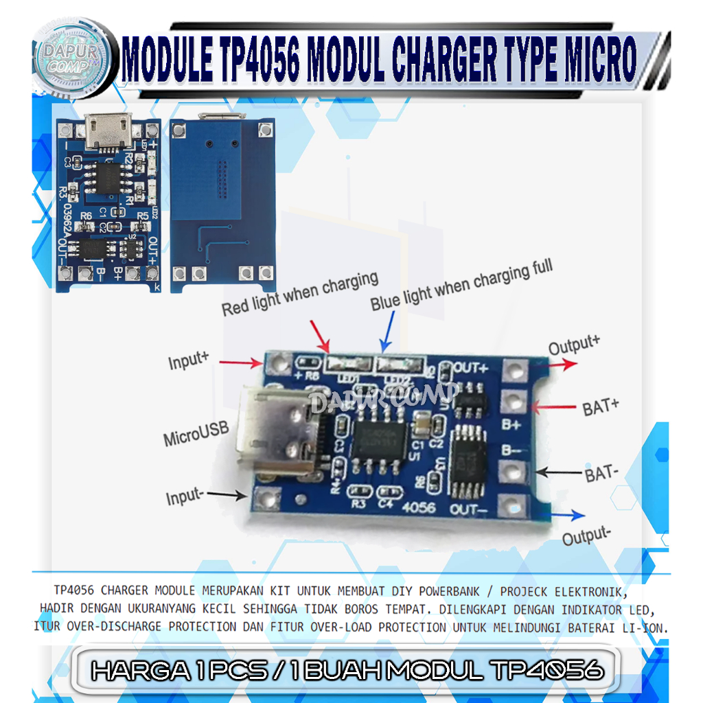 Jual MODULE TP4056 MODUL CHARGER TYPE MICRO WITH PROTECTION | Shopee ...