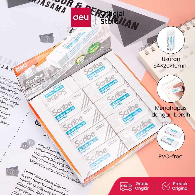 Jual Deli Penghapus Eraser Scribe 40 22 12mm Bersih Clean Putih White ...