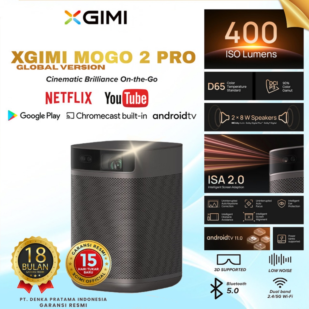 XGIMI MoGo 2 Pro – Proiettore Portatile 1080P Con Android TV 11.0, 400 ISO Lumen, Autofocus E Altoparlanti 2x8W (Compatibile 4K)