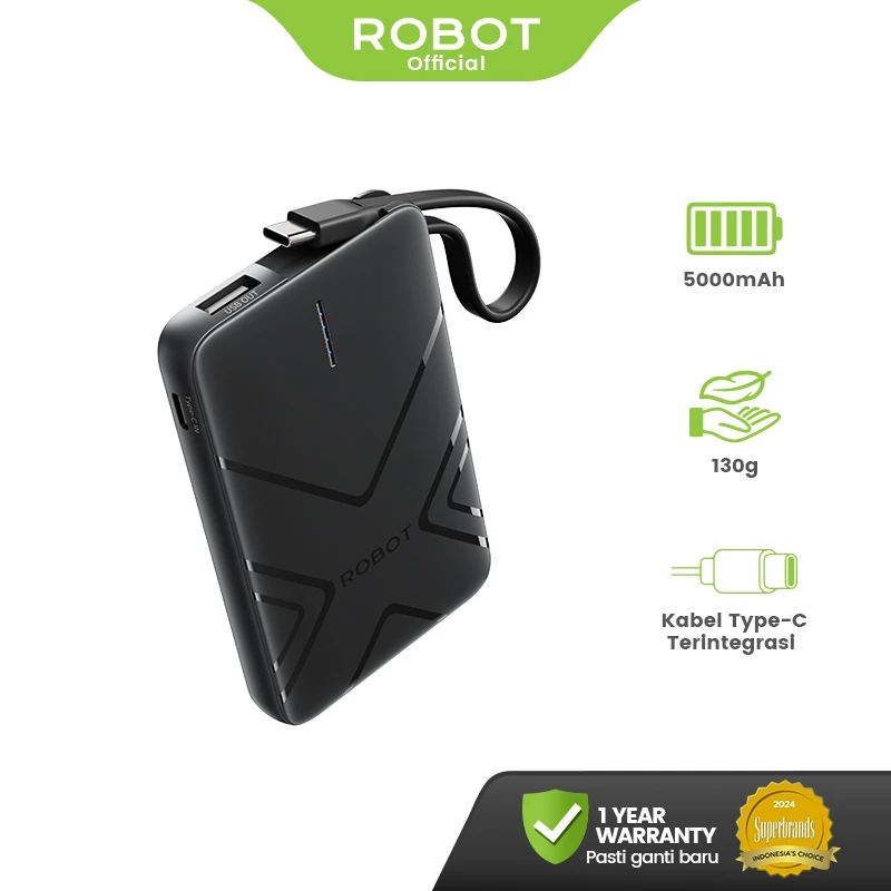 ROBOT Powerbank Mini 5000mAh Real Capacity Fast Charging 18W With Cable Type C Power Bank Portable RT07 Original