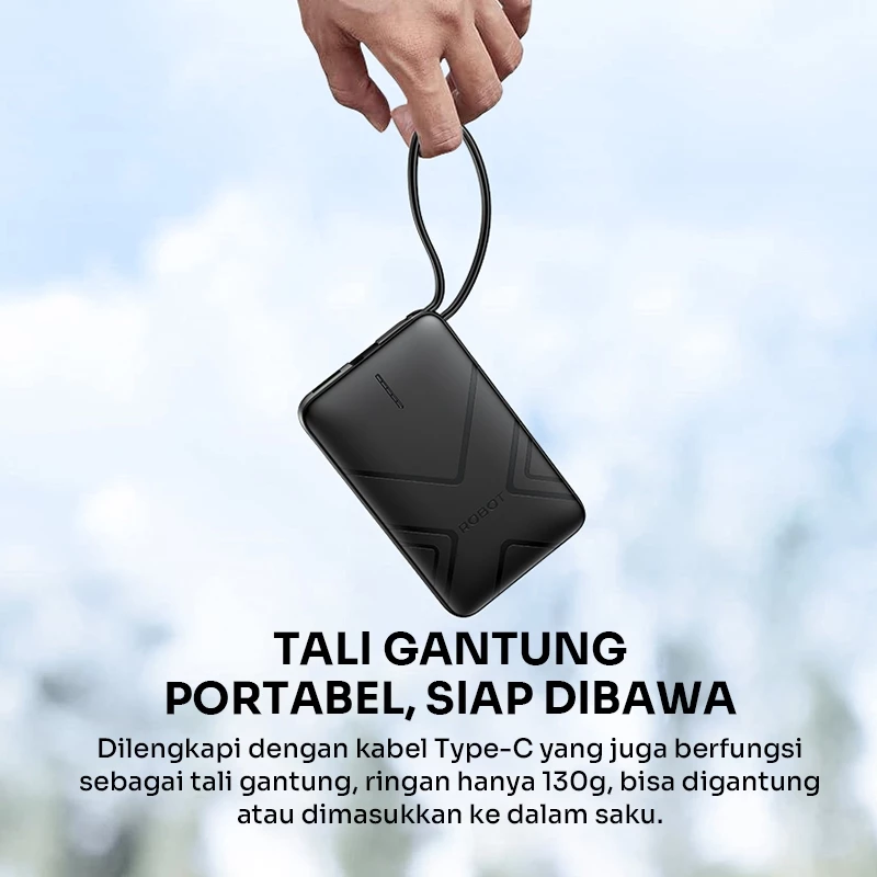 ROBOT Powerbank Mini 5000mAh Real Capacity Fast Charging 18W With Cable Type C Power Bank Portable RT07 Original