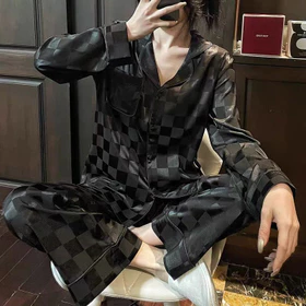 Baju Tidur Piyama Satin Premium Wanita Lengan Panjang Kotak Polos Korean Style