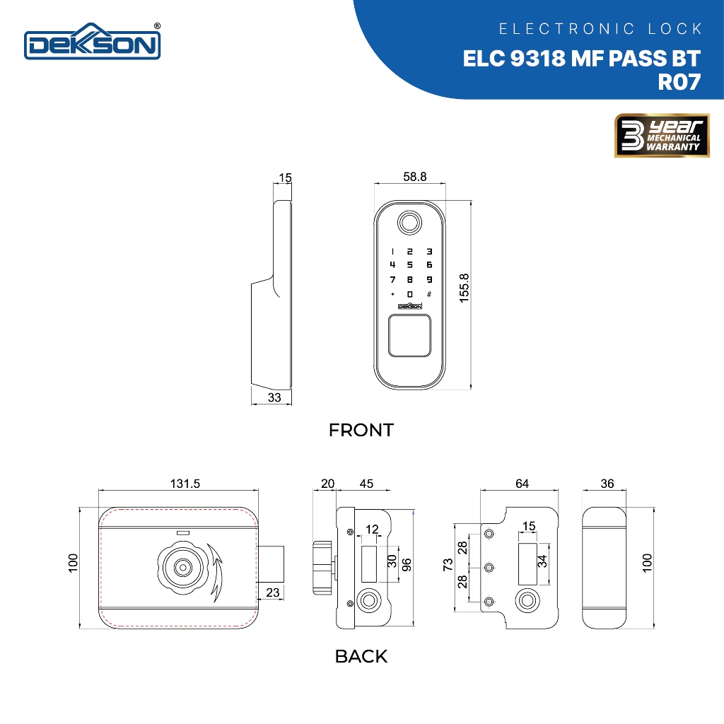 Jual DEKKSON Electronic Lock Kunci Digital ELC 9318 MF PASS BT R07 ...