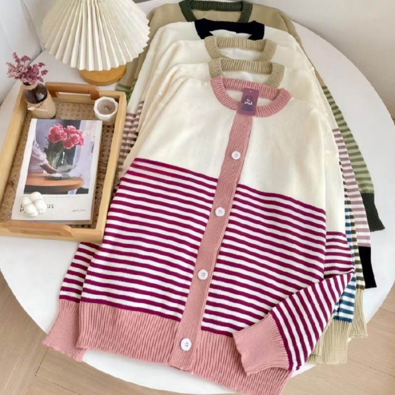 Jual NOVA ASILLA Stripe Cardigan Garis Salur Kancing Premium Atasan ...