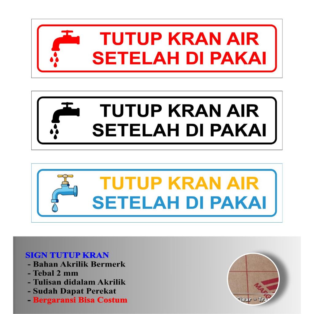 Jual SIGN AKRILIK TUTUP KRAN HEMAT AIR BAHAN ACRYLIC TEBAL 2 MM ...