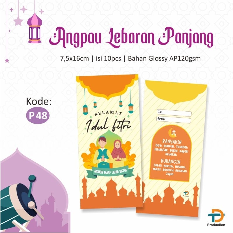 Jual 10 PCS ANGPAU ANGPAO AMPLOP LEBARAN PANJANG P48 kuning | Shopee ...