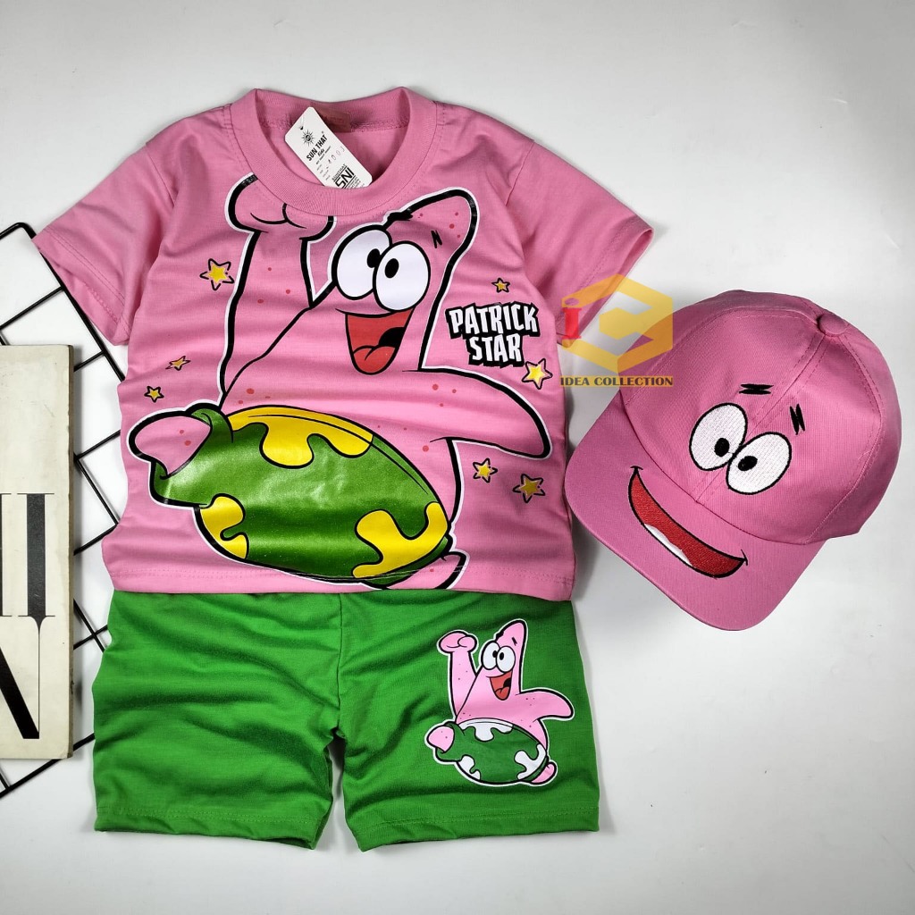 Jual IDC Setelan Baju Anak Patrick Star Spongebob + Topi Karakter Lucu ...