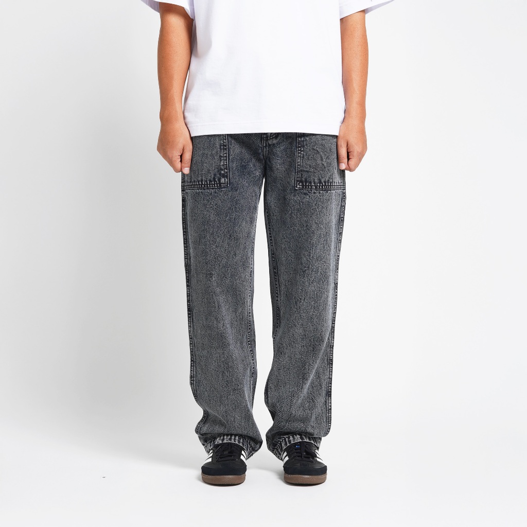 Superego Celana Jeans Pria Size 28-38 Loose Fit Fatigue Long Pants Denim  Snow Light Black SFP01D
