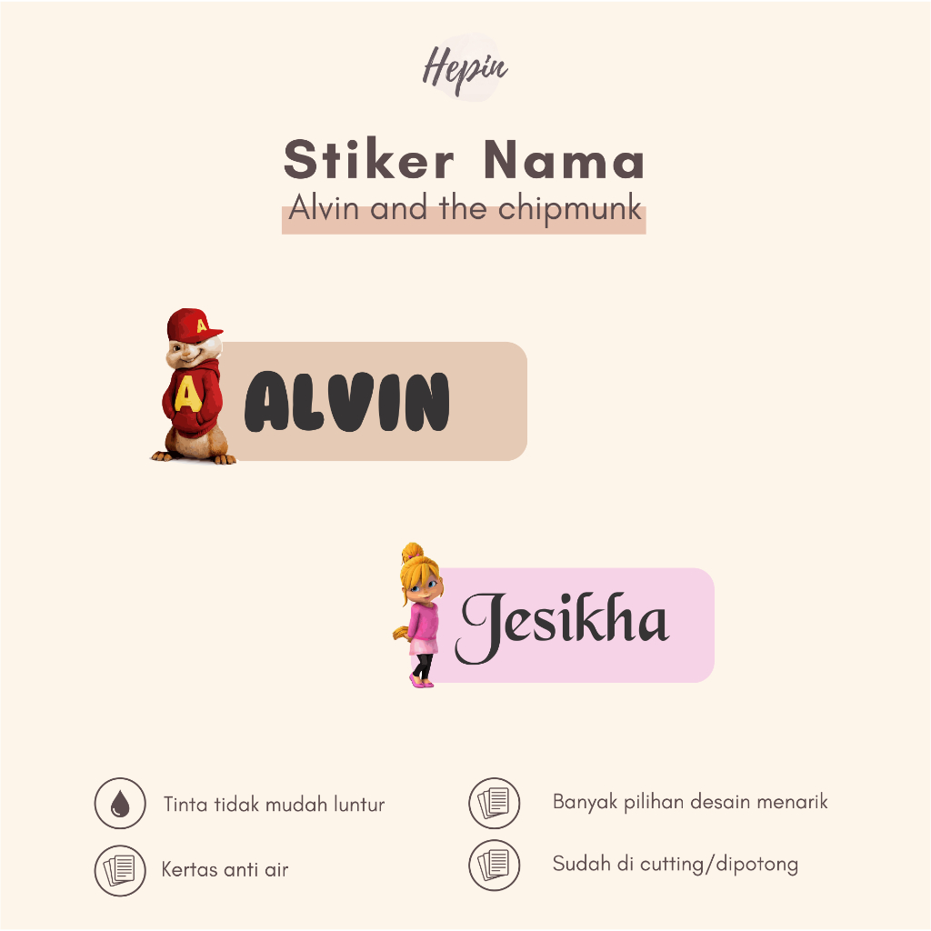 Jual (90 - 120 pcs) Stiker Cutting nama ALVIN AND THE CHIPMUNK / Stiker ...
