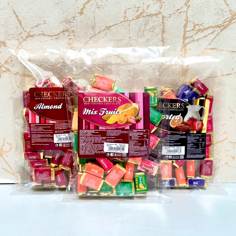 Jual Checkers Mini Chunky Chocolate Almond Fruit 300gr | Shopee Indonesia