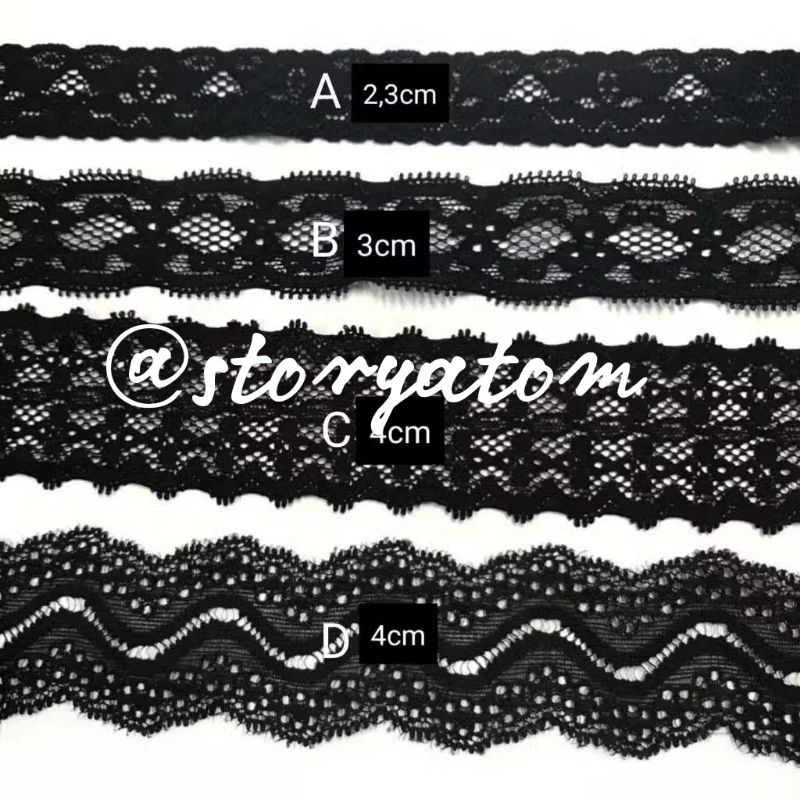 Jual 1 METER - RENDA ELASTIS BLACK SERIES/ RENDA STRETCH/RENDA STREET ...