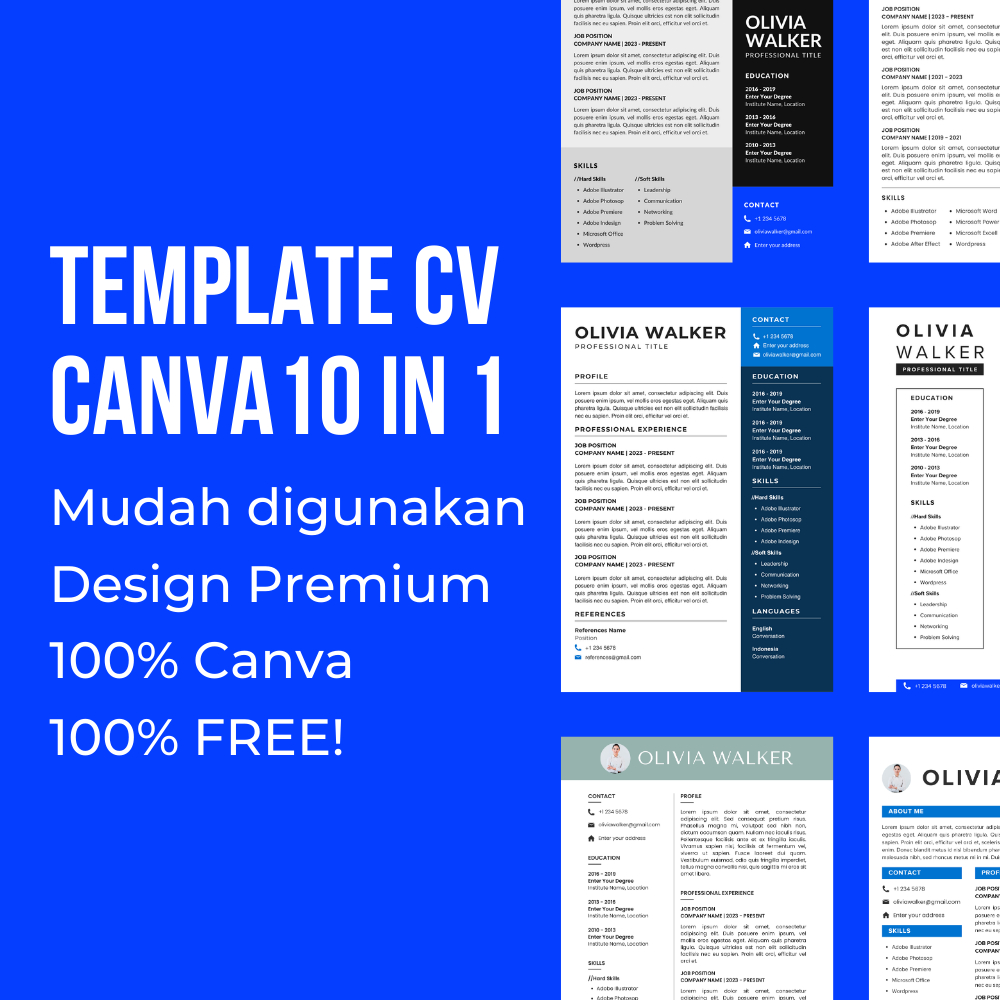 Jual TEMPLATE CV CANVA 10 IN 1!!! MUDAH DIEDIT, BISA DI HP, DESAIN