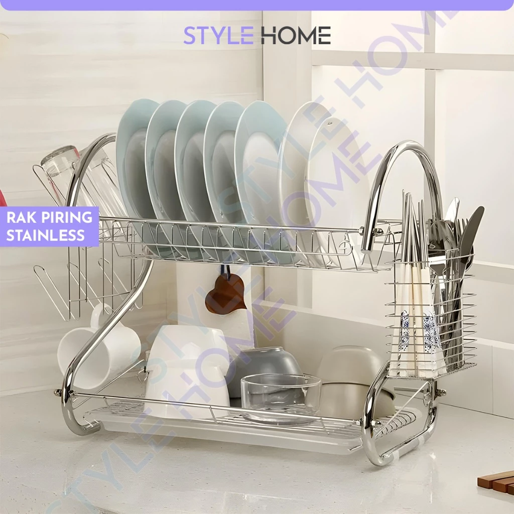 Stylehome Rak Piring 2 Susun Stainless Anti Karat