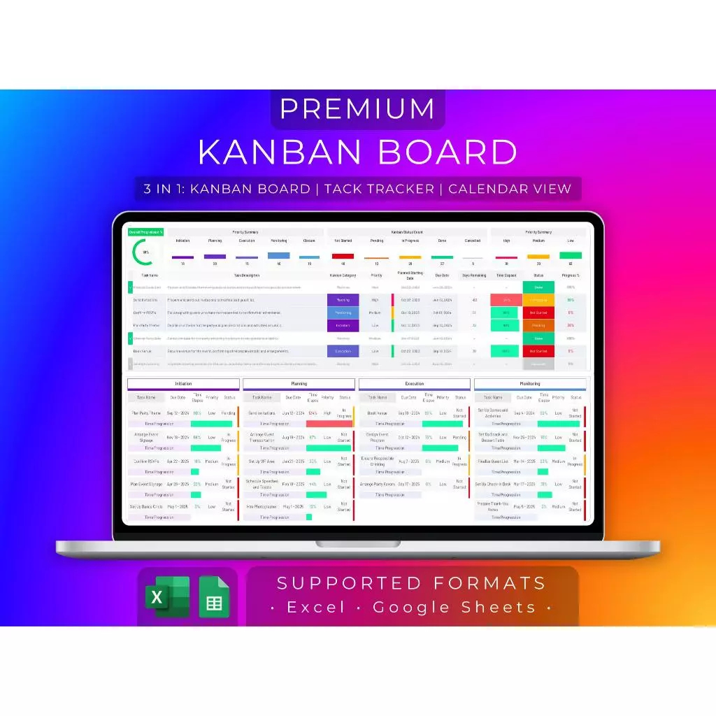Jual Kanban Board Excel & G-Sheets | Task Tracker | 2024 Calendar ...