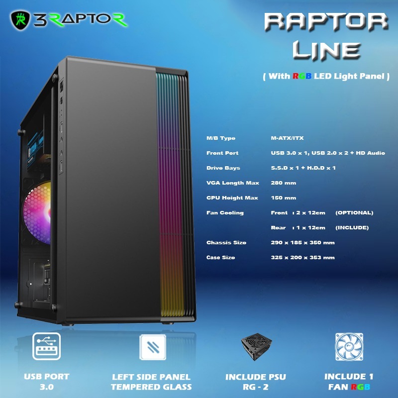 Jual Casing Gaming/PC/Office M-ATX RAPTOR LINE Free 1 Fan RGB & PSU RG ...