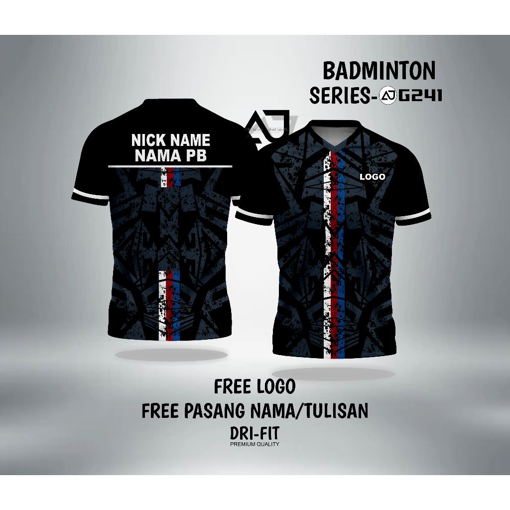 JERSEY KAOS BADMINTON/BULUTANGKIS FULL PRINTING CUSTOM BISA TAMBAH  NAMA/SPONSOR/LOGO/NOMOR AJG-241