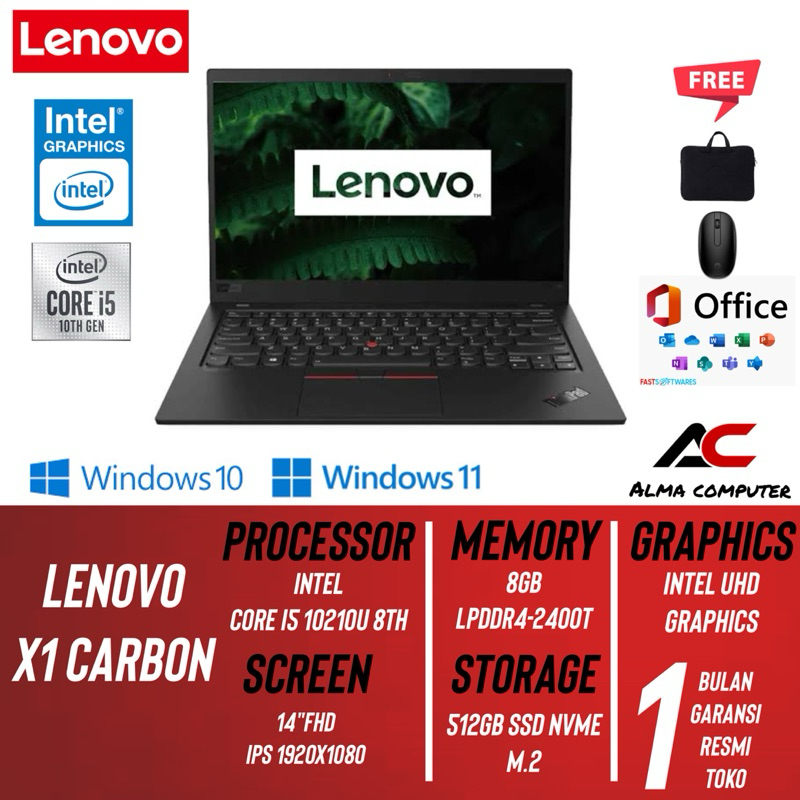 LENOVO THINKPAD X1 CARBON CORE I5 I7 RAM 8GB SSD 512GB KULIAH KERJA WINDOWS  10 11 MULUS BERGARANSI