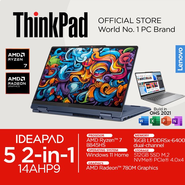 Lenovo Ideapad 2IN1 14AHP9 AMD Ryzen 8845HS 16GB 512SSD Windows 11 IPS  OHS 14 Inch Touchscreen WUXGA 0CID 0DID