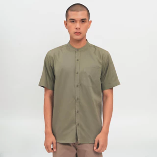 M231 Kemeja Pria Koko Shanghai Polos Pendek Army 0914H