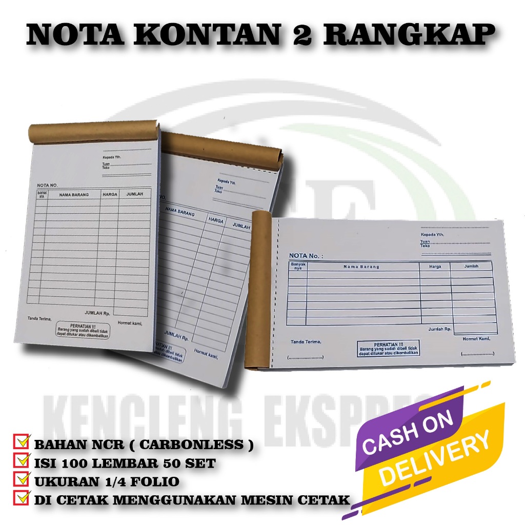 Jual NOTA KONTAN 2 RANGKAP ISI 100 LEMBAR 50 SET 1/4 FOLIO 10.5X16.5 ...