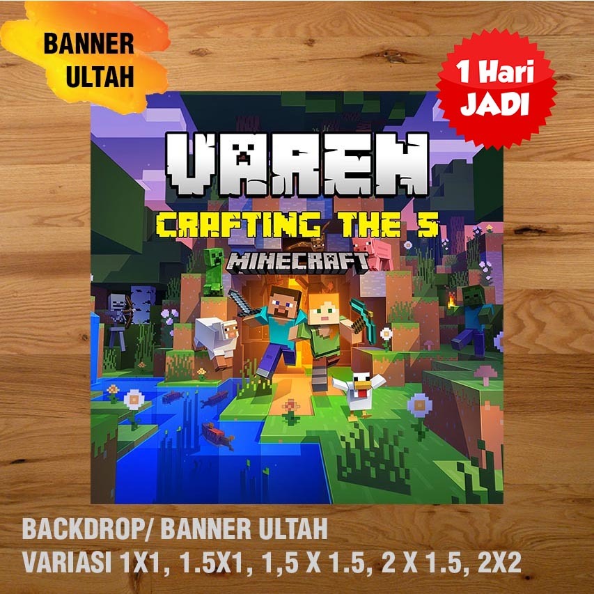 MINECRAFT BANNER/ DEKORASI, HAPPY BIRTHDAY, SPANDUK, BANNER ULANG TAHUN/ BACKDROP/ SPANDUK ULANG TAHUN UL-TAH