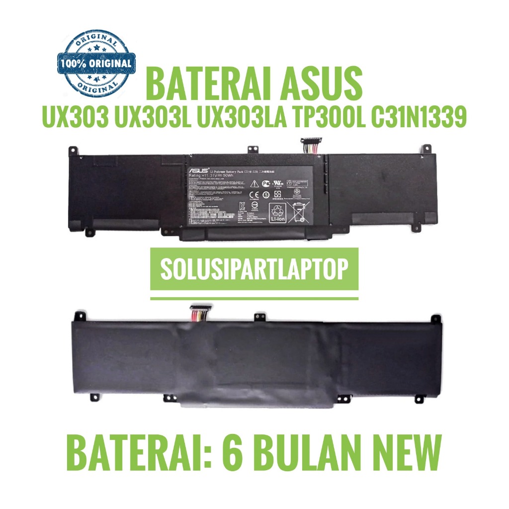 Batterie Pour ASUS ZenBook UX303 / TP300 / Q302 Series - 11,31V 41Wh - Compatible C31N1339, 0B200-9300000 - Li-ion Neuve - 6