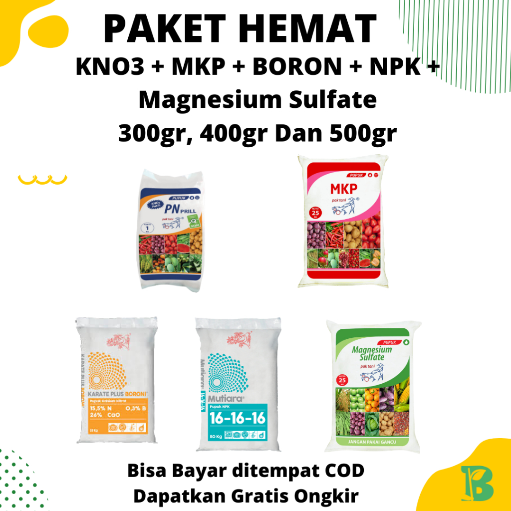 KNO3 PUTIH+MKP PAKTANI+BORON+NPK1616 16+MAGNESIUM SULFAT PAKET PUPUK  BUAH ANGGUR DAN SAYUR