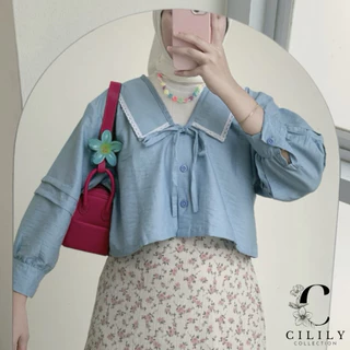 CILILY- Kemeja Crop Top Riri Blouse Polo Linen Atasan Wanita Lengan Panjang