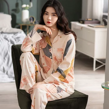PP PAJAMAS Long Ice Silk Satin Korea Jepang Elegan Piyama Mewah Baju Tidur Kancing Depan Lengan