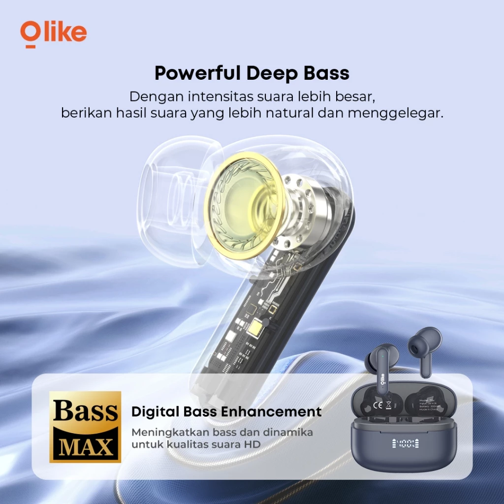 OLIKE TWS T124 Bass Max 40 Jam Playing time + LED Display Battery | Headset Bluetooth 5.3 Stereo - Garansi Resmi 1 tahun