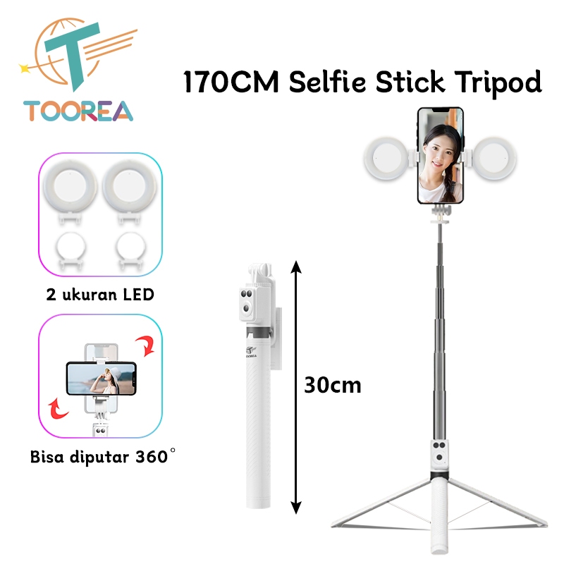 TOOREA Tongsis Tripod Selfie Stick Besar Bluetooth Tombol Bluetooth  Selfie Stick Remote with LED Besar Rotate Tripod HP Holder Tripod Portable
